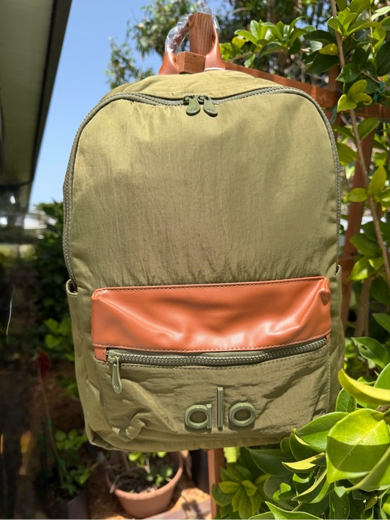 ALO Yoga Handbags - ALO Yoga Olive Green Backpack with Tan Pocket Accent